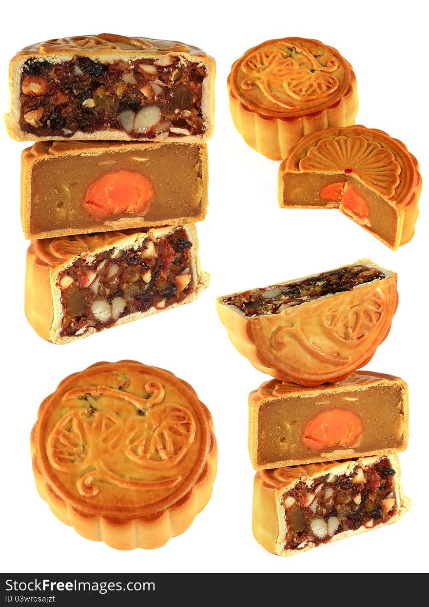 Different types of mooncake (Durian, Fruitcake)