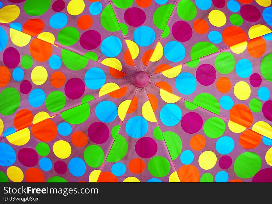 Umbrella with  colorful dots,detail. Umbrella with  colorful dots,detail