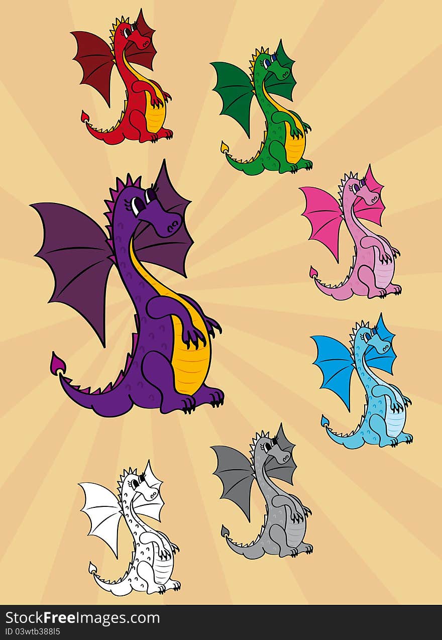 Set of cute cartoon dragons