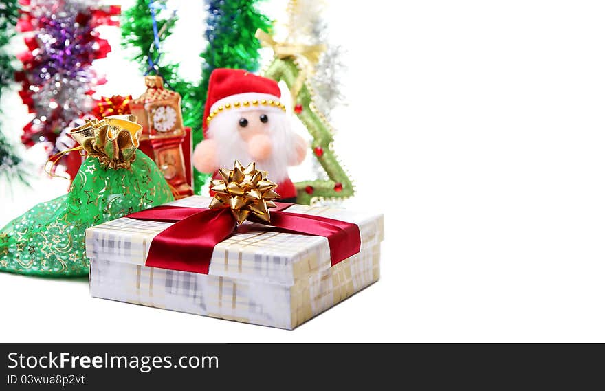 Colorful Christmas card with Santa and decorations. Colorful Christmas card with Santa and decorations