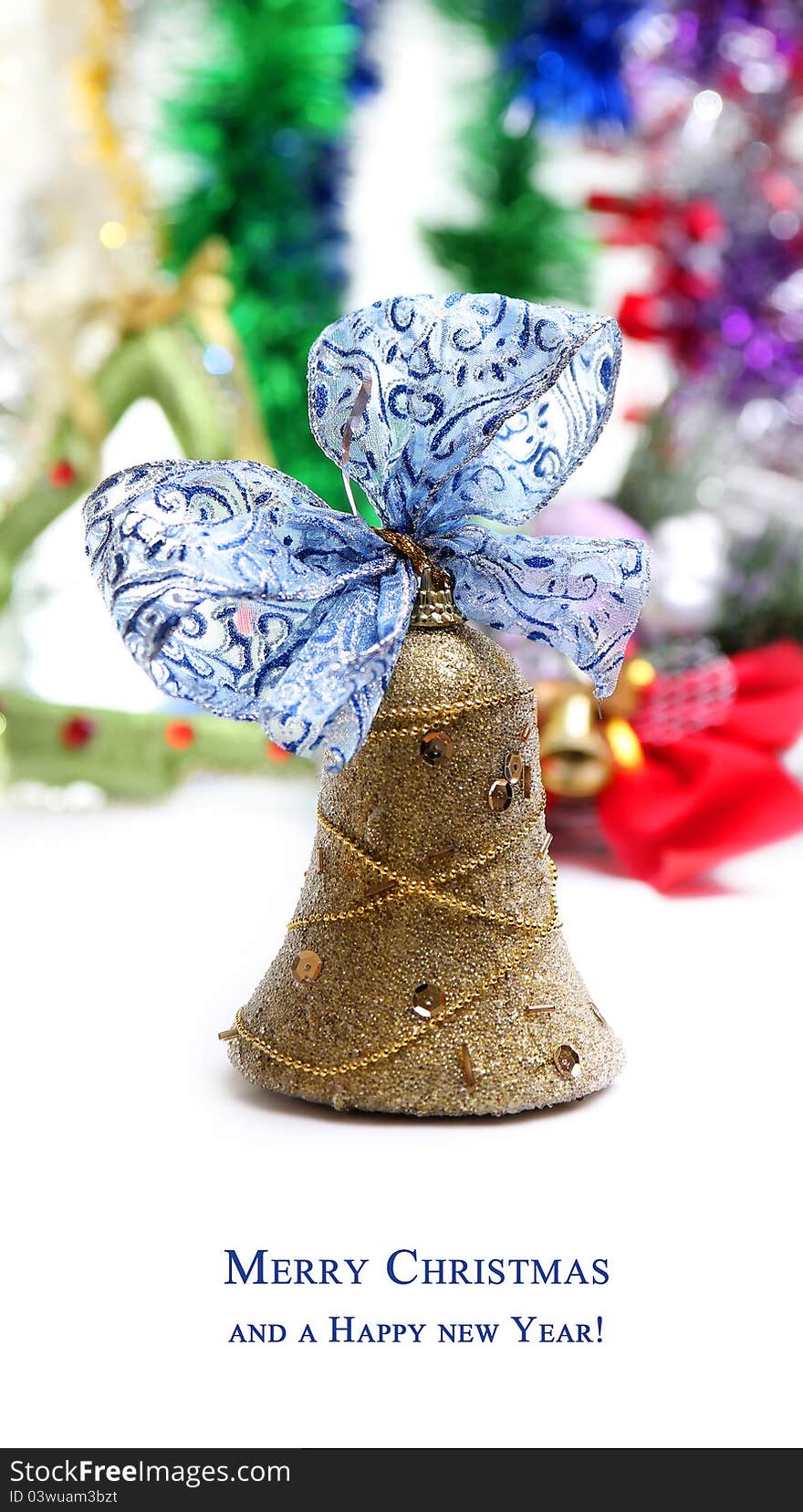 Christmas bell with ribbon on a colorful background. Christmas bell with ribbon on a colorful background