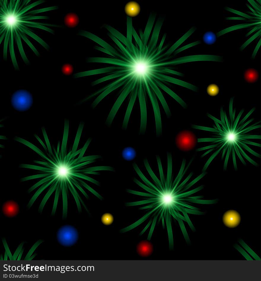 Abstract christmas background with lights and boughs. Eps10. Clipping mask