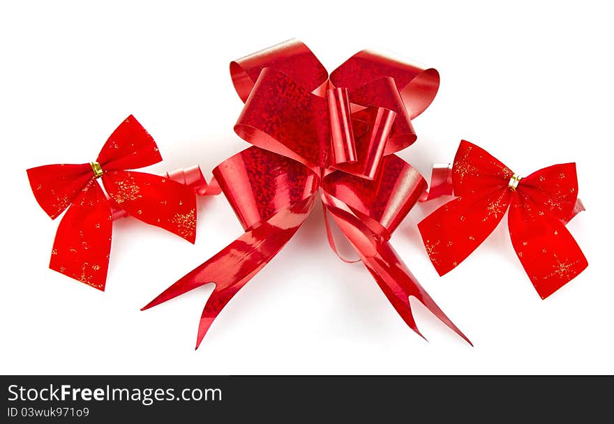 Christmas red bow on white background