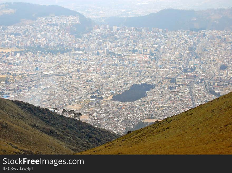 View of Quito from the top of a mountain.