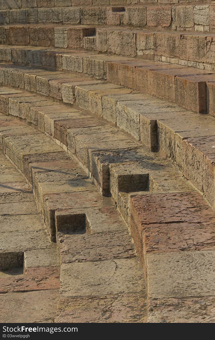 Detailed view of the stairs in the amphitheater in Verona (Italy)