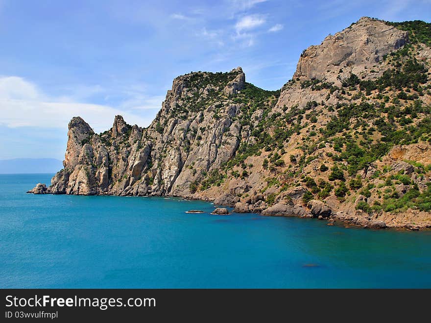 Mountains at the sea with trees