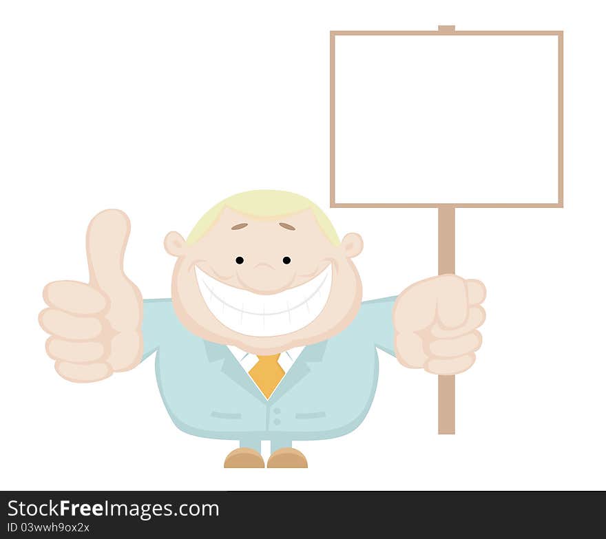 Businessman holding blank sign. Separate layers