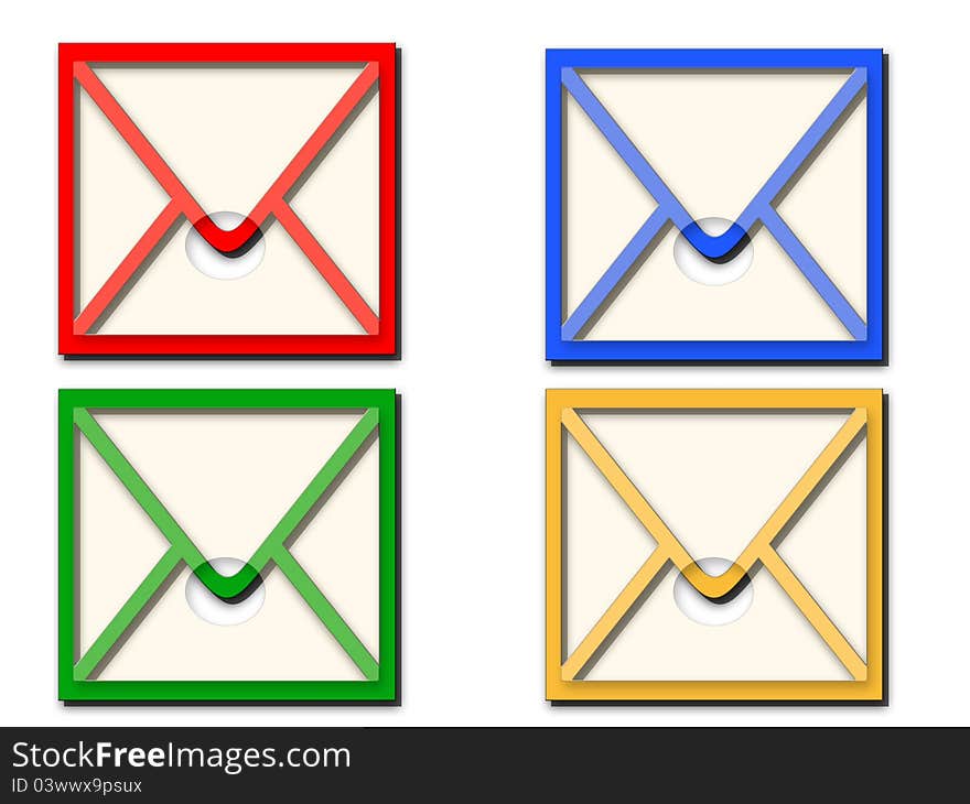 Four multi-colored e-mail on a white background. Four multi-colored e-mail on a white background