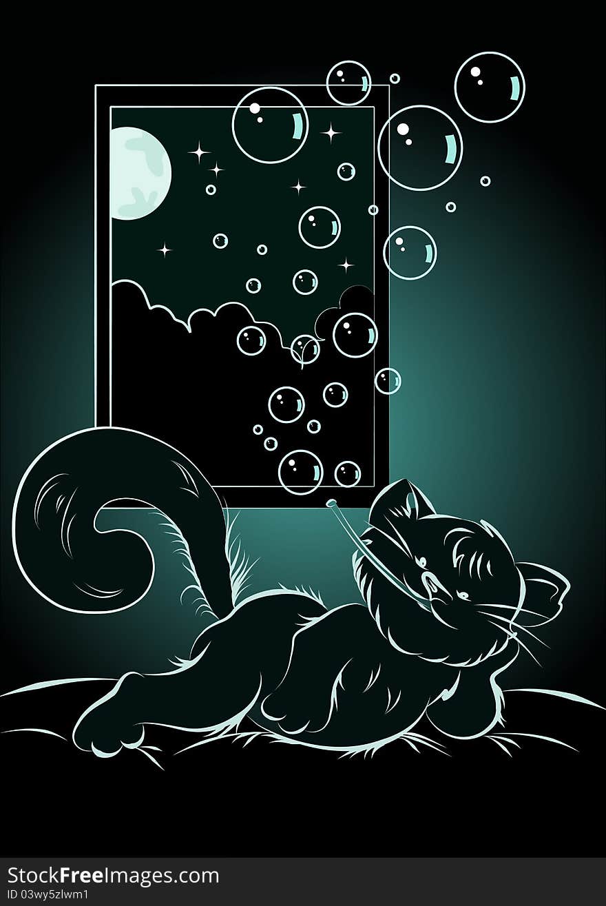 Vector illustration of a cat blow bubbles. Vector illustration of a cat blow bubbles