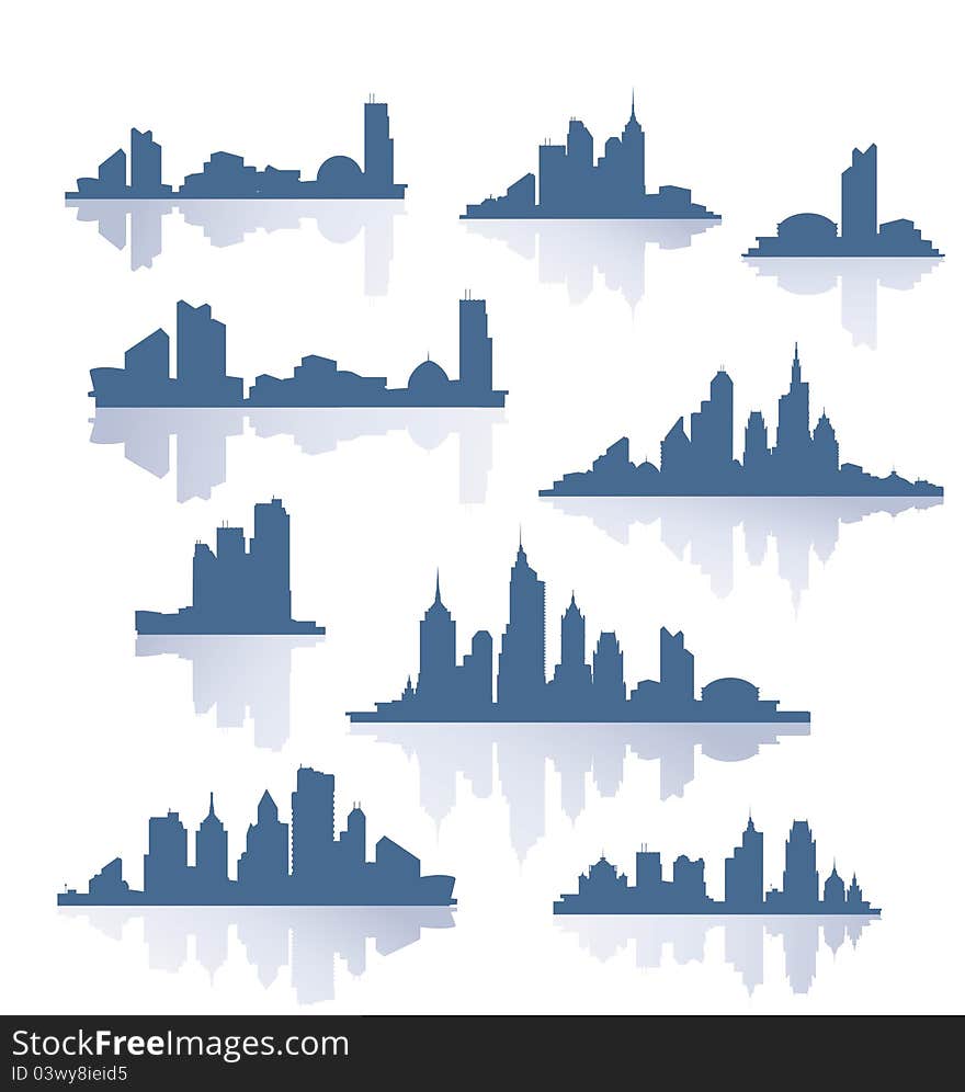 Various versions of the silhouettes of the city