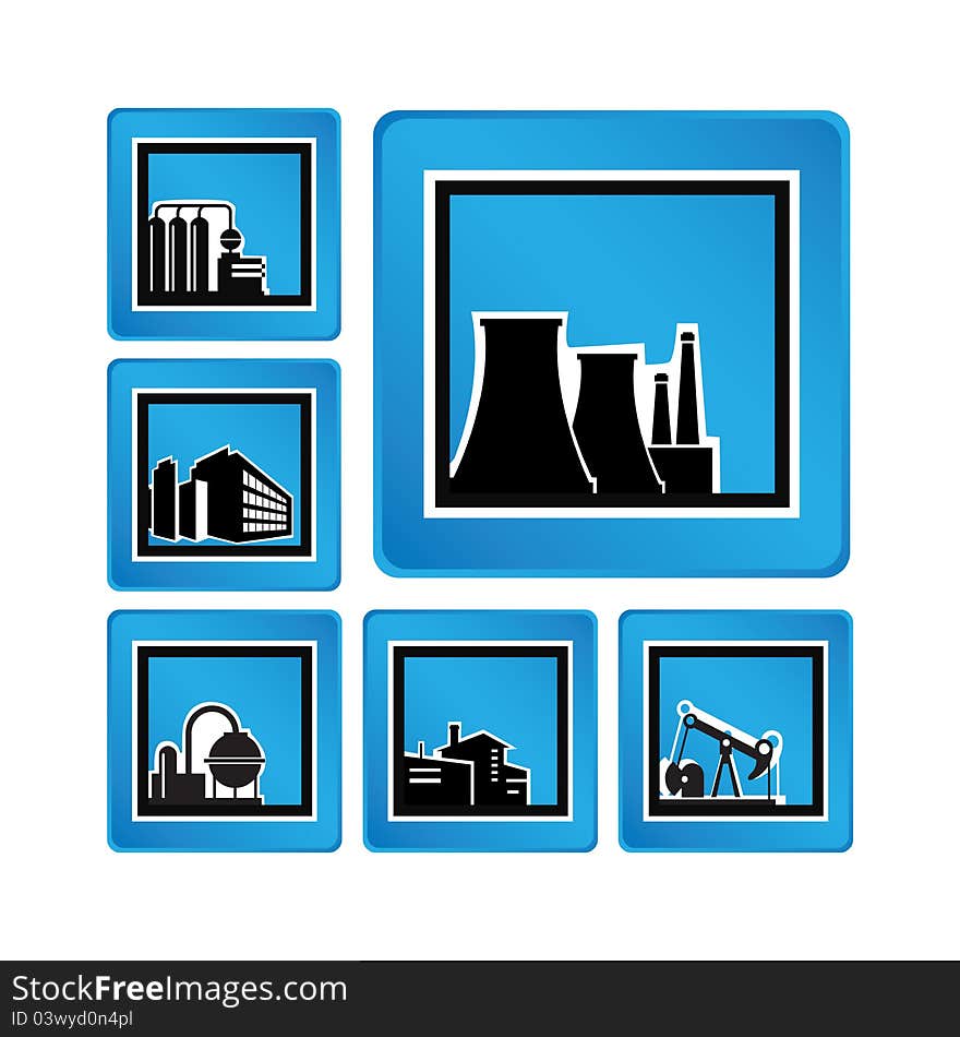 Industrial objects on a blue background