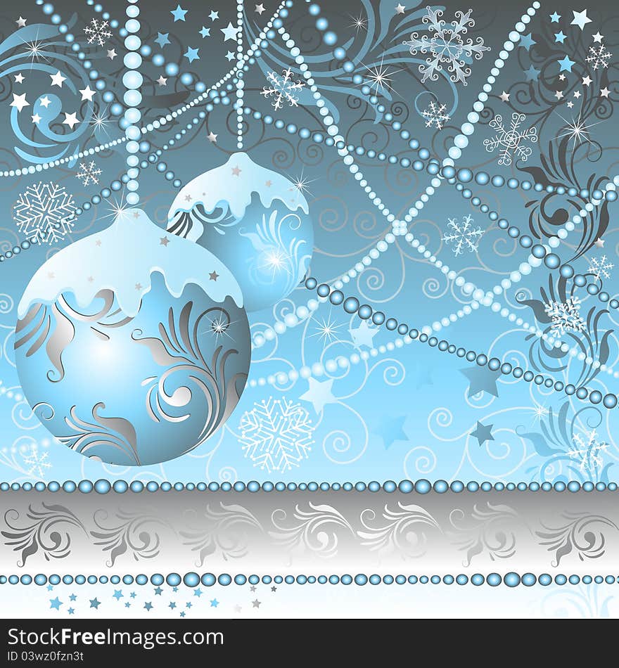 Christmas frame with balls, stars and snowflakes (vector)