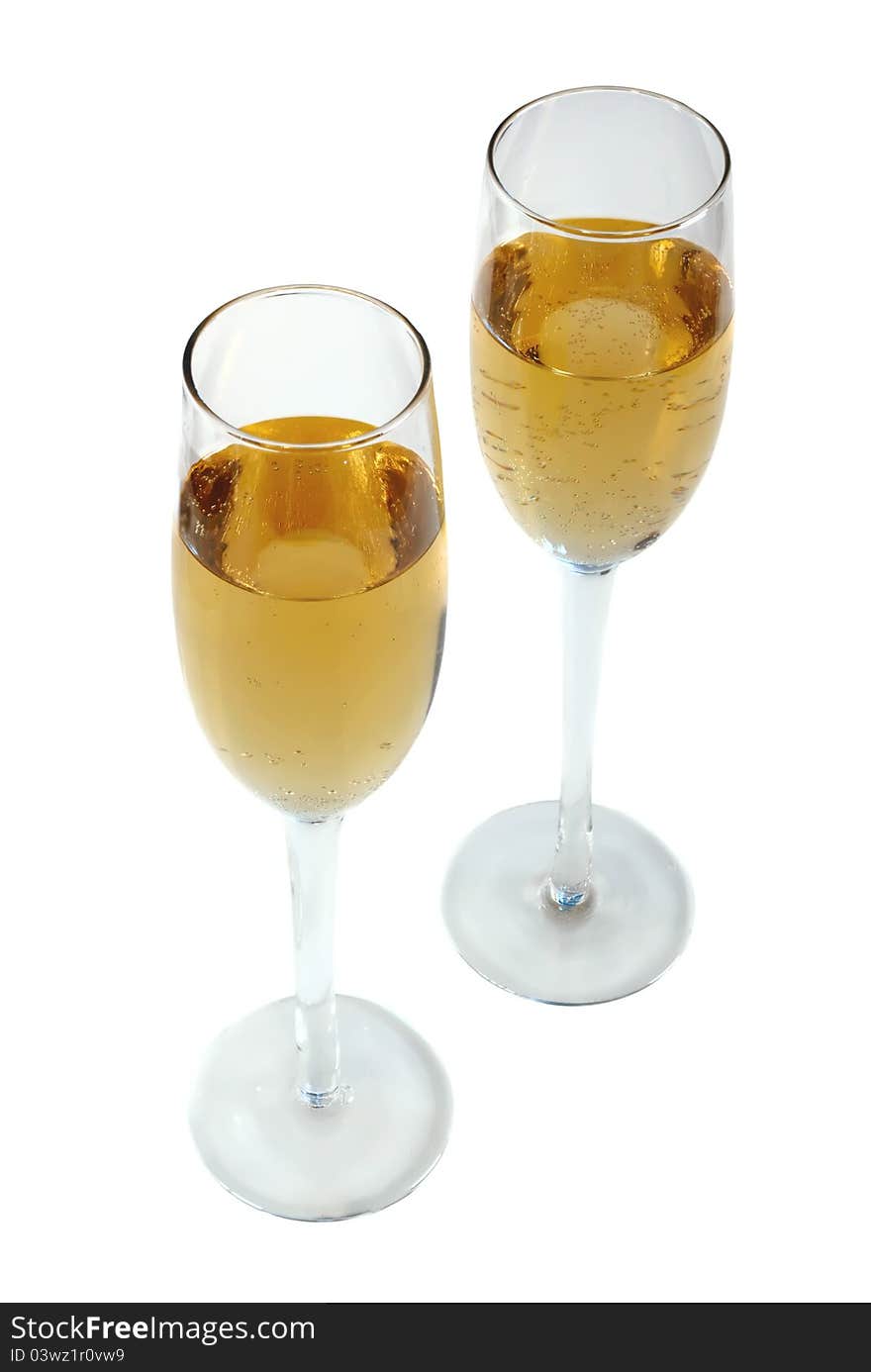 Two glasses of champagne. Isolated on white background