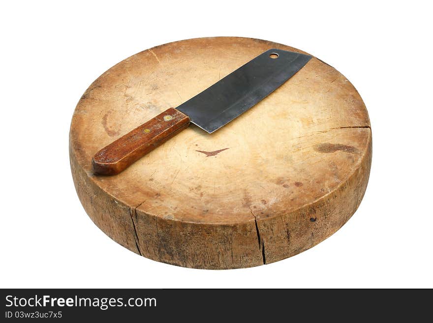 Wooden cutting board and knife