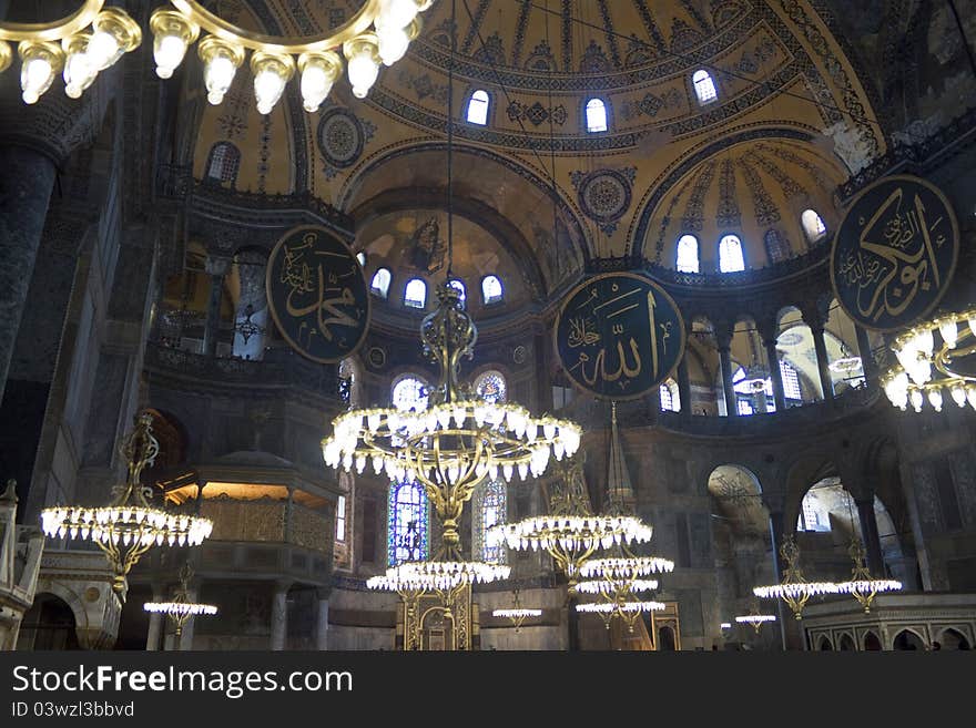 Interior of Hagia Sofia - famous monument in Istanbul