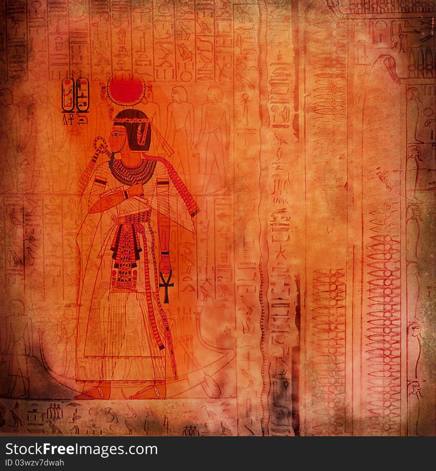 Wallpaper ancien Egypt inspired, with pharaoh figure and hieroglyphics. Wallpaper ancien Egypt inspired, with pharaoh figure and hieroglyphics