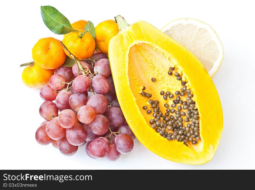 A many of fruit on white background. A many of fruit on white background