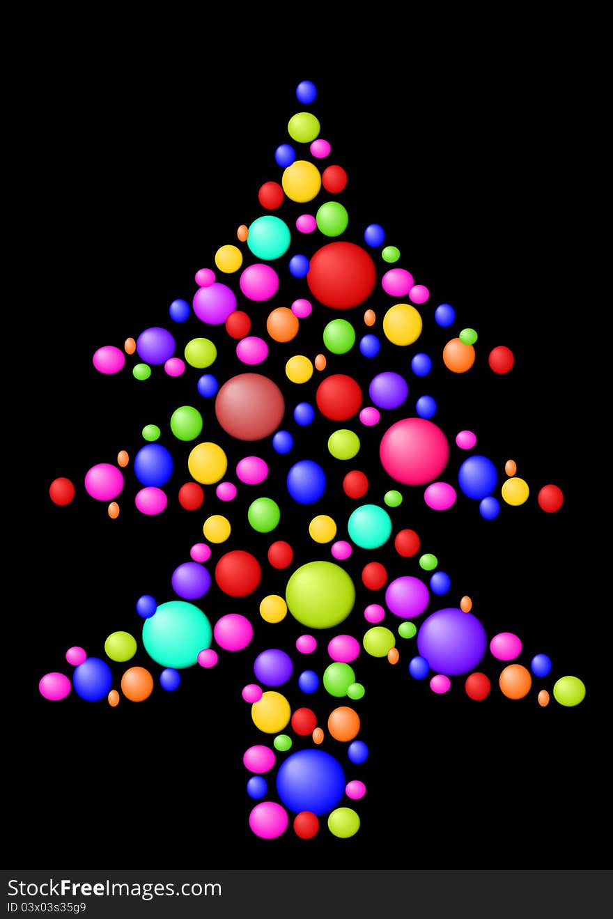 Abstract christmas tree with balls and black background