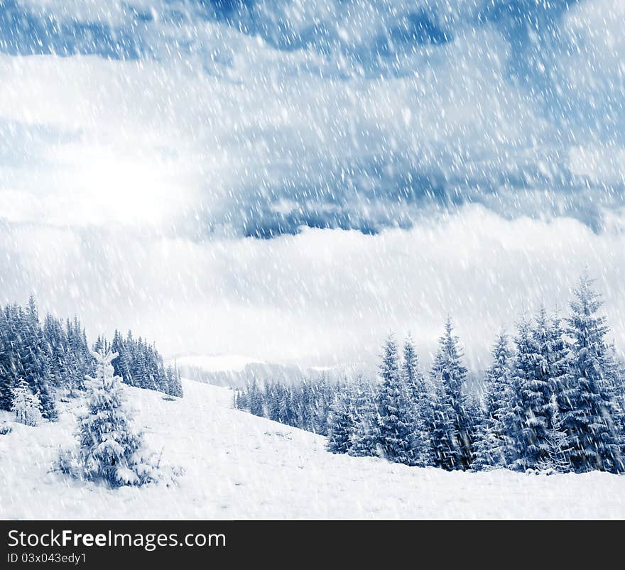 Beautiful winter landscape with snow covered trees