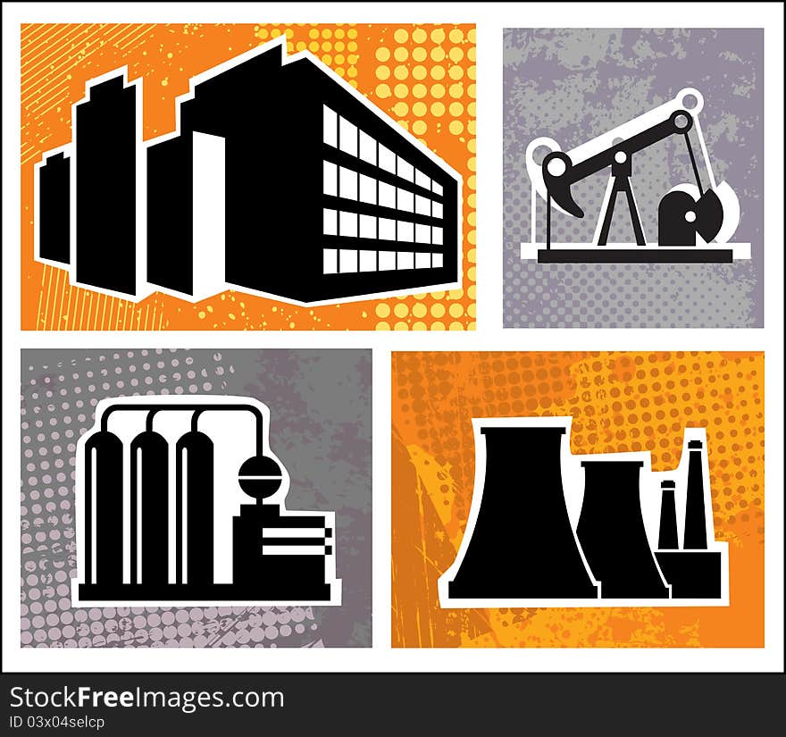 Industrial buildings on a colore background