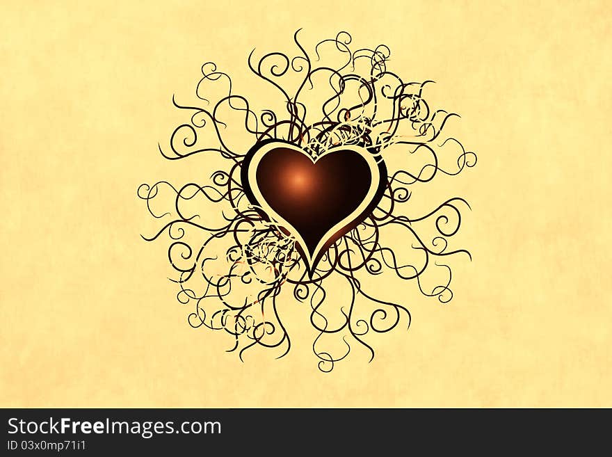 Heart with ornaments on linen background