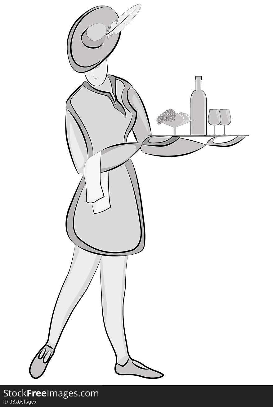 A simple picture of a woman waiter on a white background.