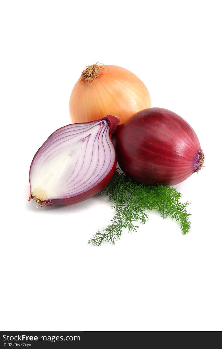 Red and yellow onions isolated over white