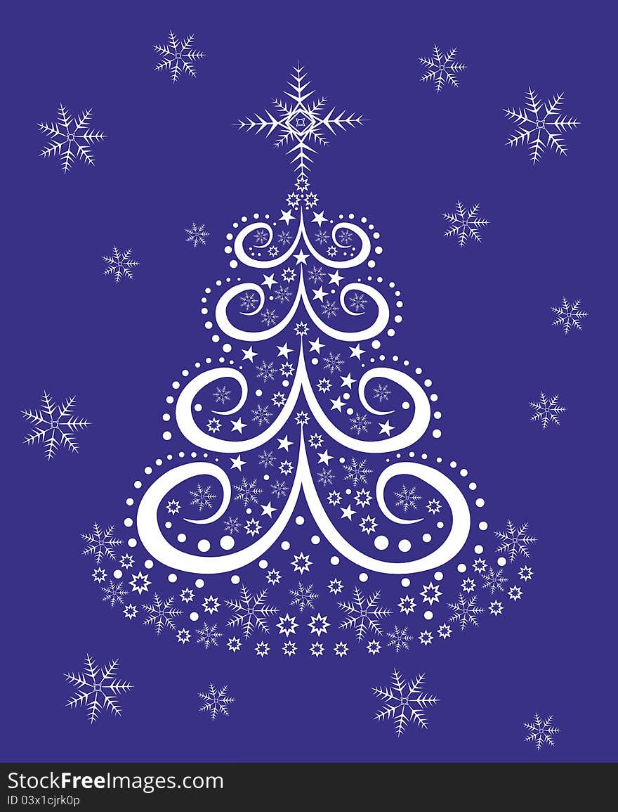 Christmas tree on blue background