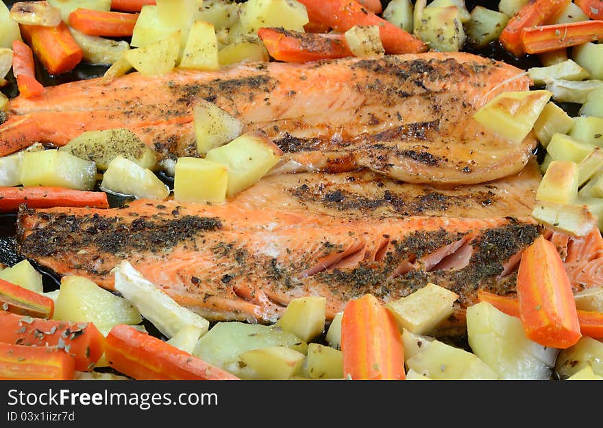 Baked trout with vegetables