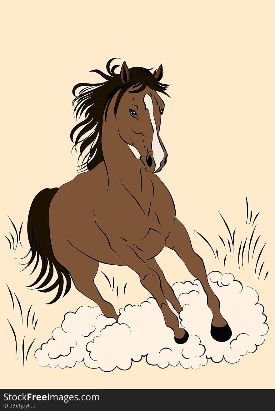 Vector illustration of a running horse in pastel colors. Vector illustration of a running horse in pastel colors