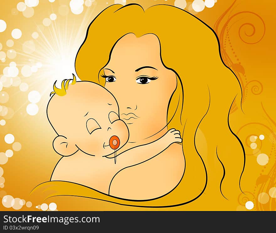 Sweet baby with mother in comic style