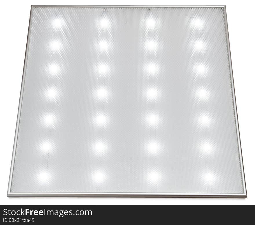 The square white lamp is shone. Isolated on a white background