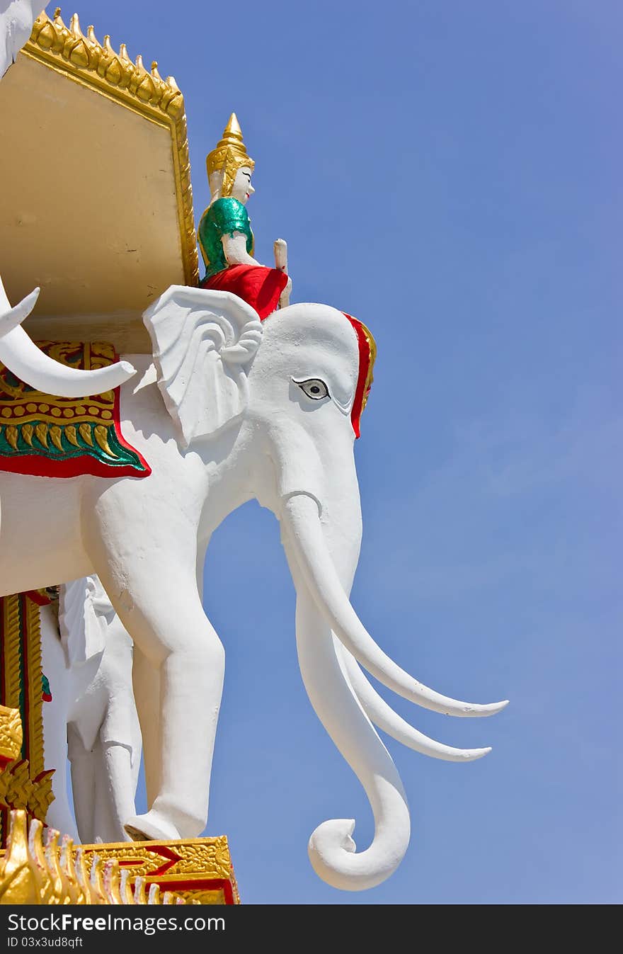 Statues of deities riding elephants in Thailand. Statues of deities riding elephants in Thailand.