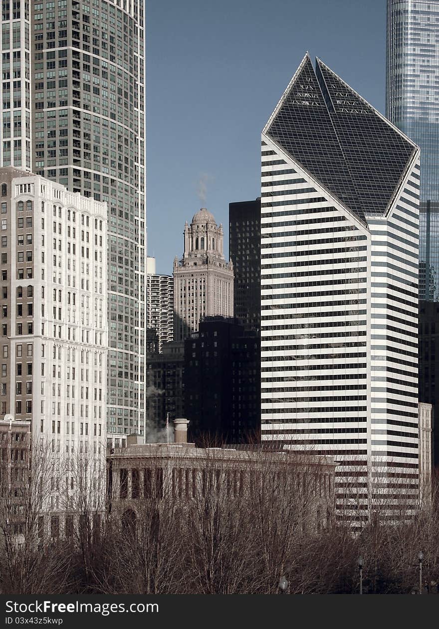 View of skyscrapers in downtown Chicago. View of skyscrapers in downtown Chicago