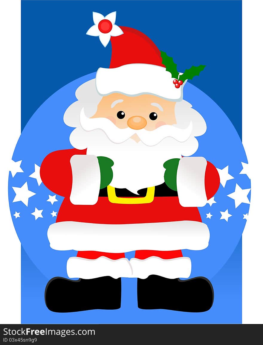 Santa Claus on a blue background, great for greeting cards.