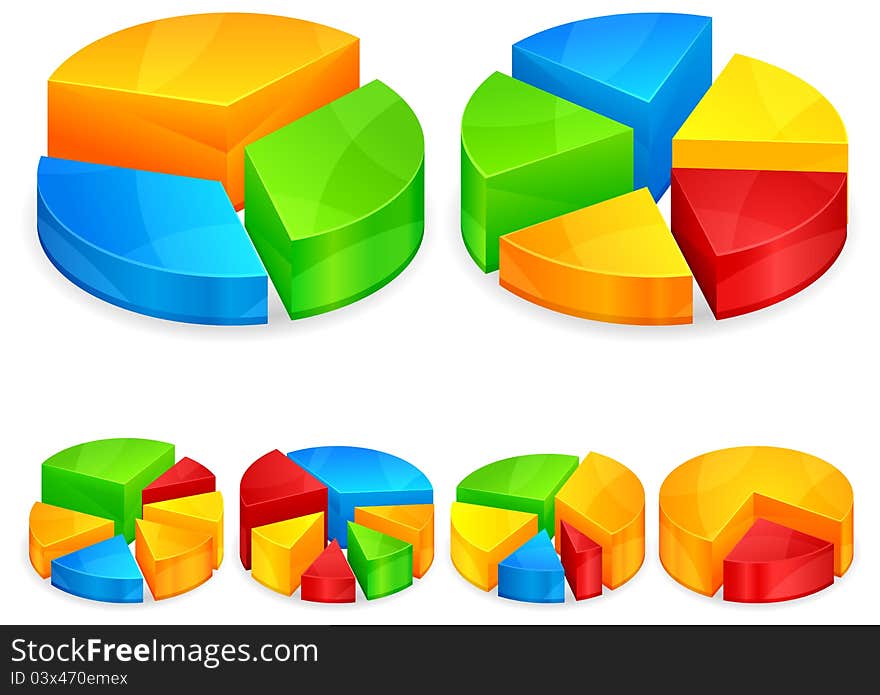 Color circular diagrams with different size pieces, illustration