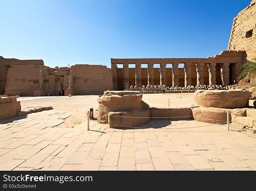 Alley of ram-headed sphinxes in the main court of Karnak temple of Amun, Egypt