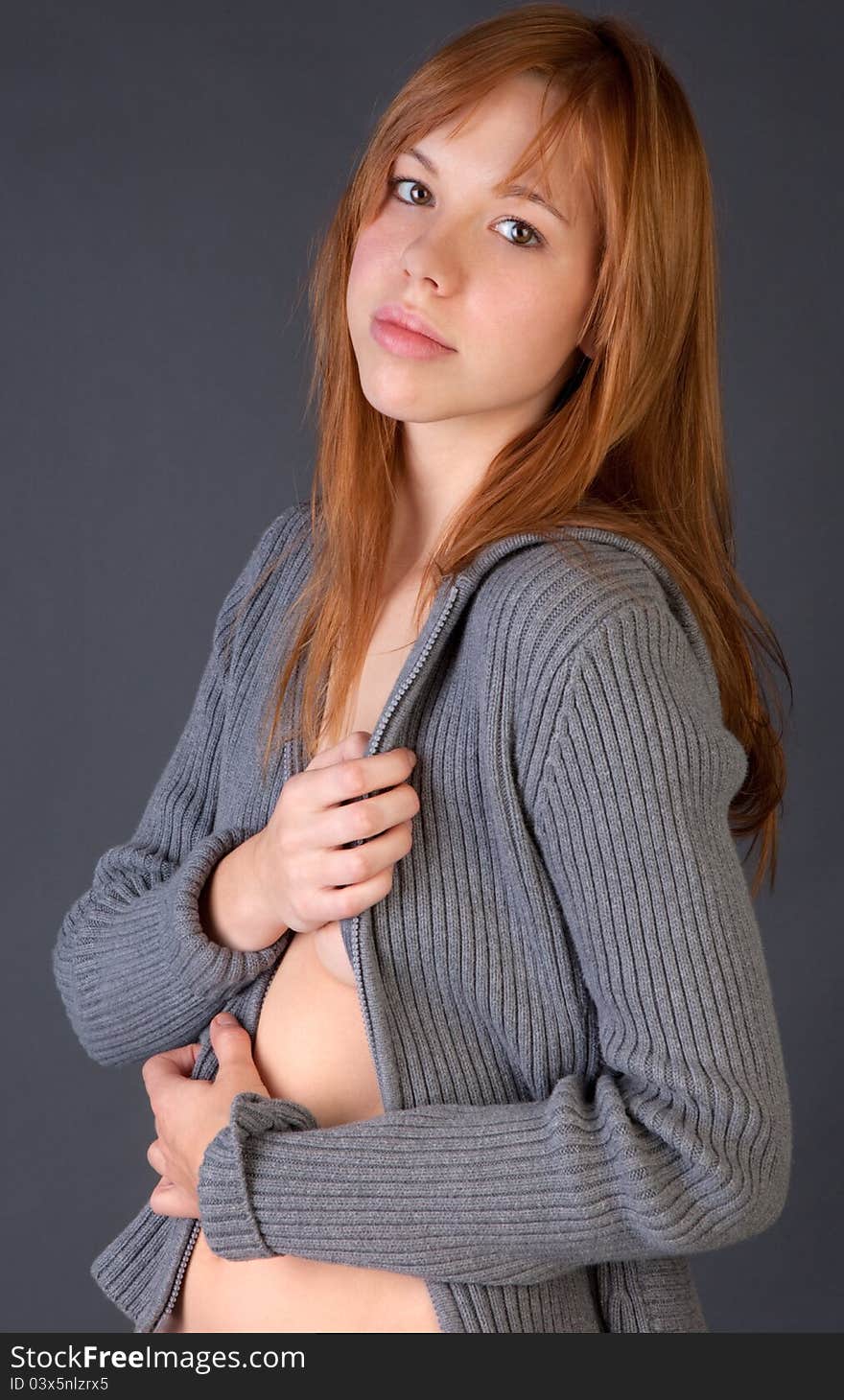 Attractive Woman in Open Sweater