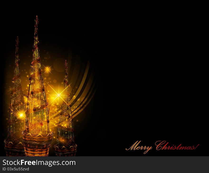 Christmas and New Year background with decorative trees, copypspace