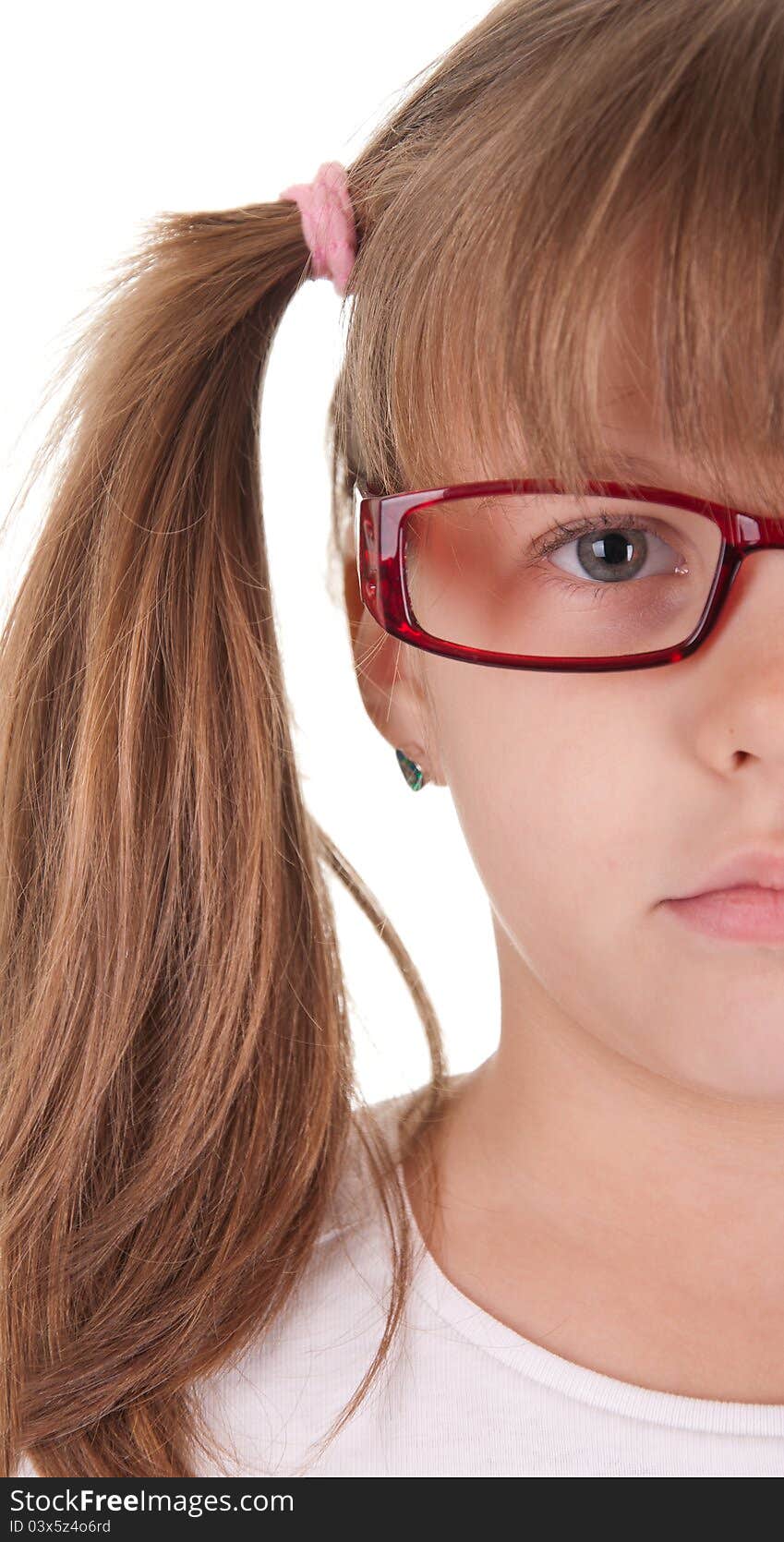 Beautiful girl with red glasses isolated on white. Beautiful girl with red glasses isolated on white