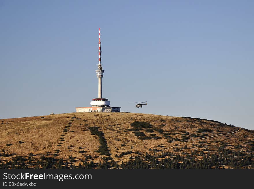 Mountain hotel and television transmitter Praded, Czech republic