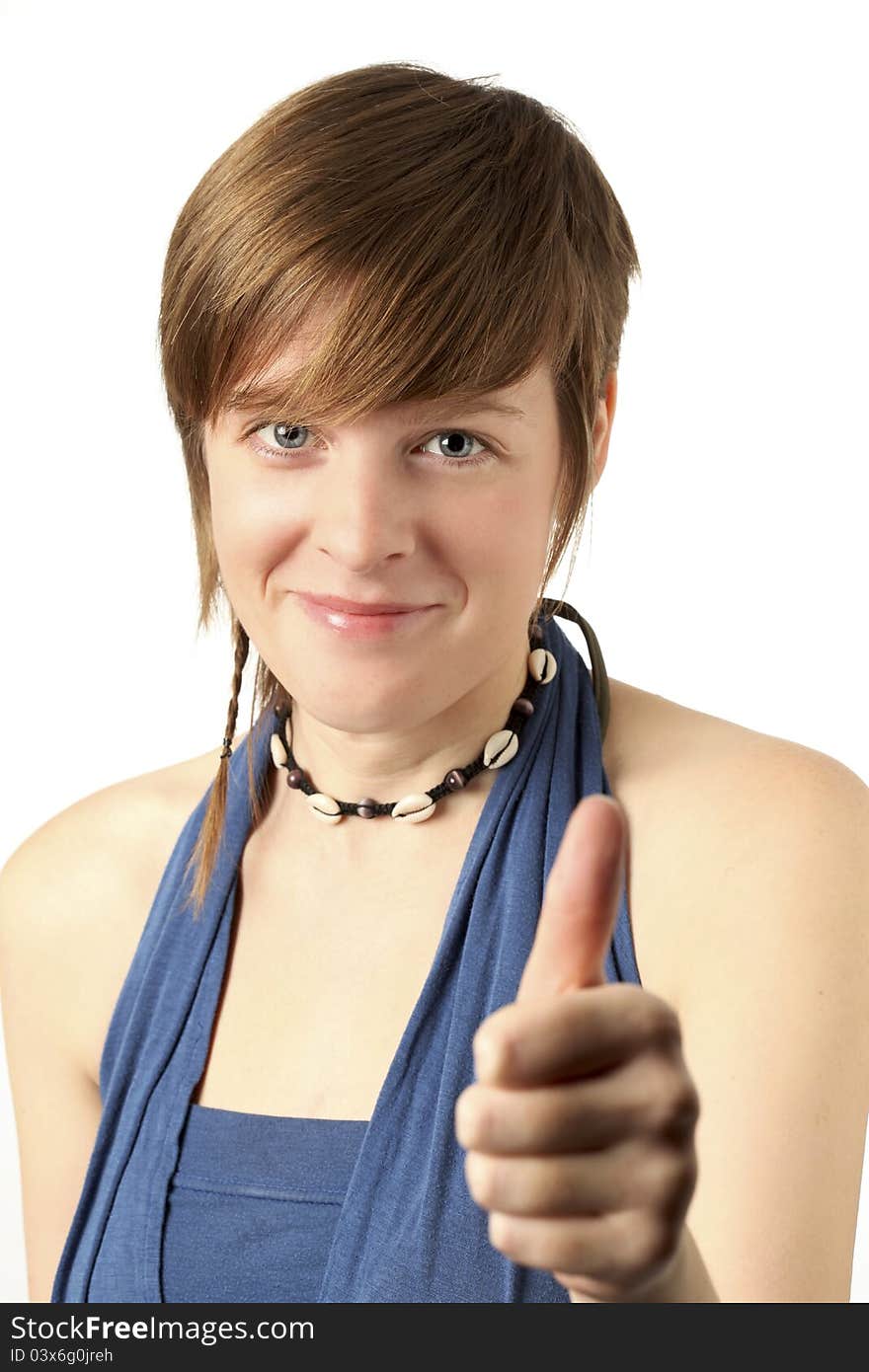 Young woman with thumb up