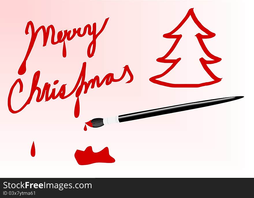 Sign merry christmas with paint brush and red color. Sign merry christmas with paint brush and red color