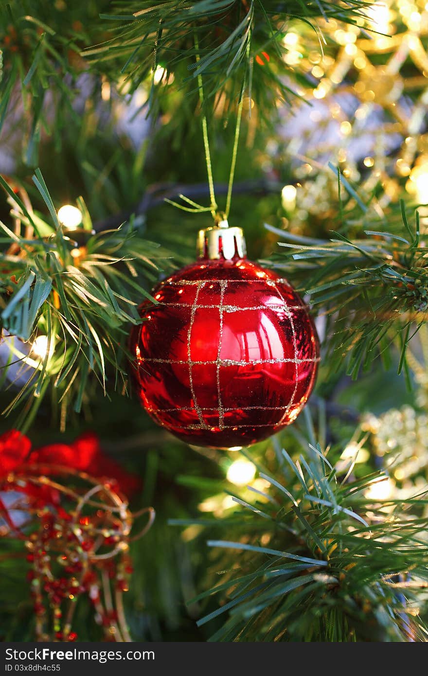 Christmas tree decorations on a christmas tree