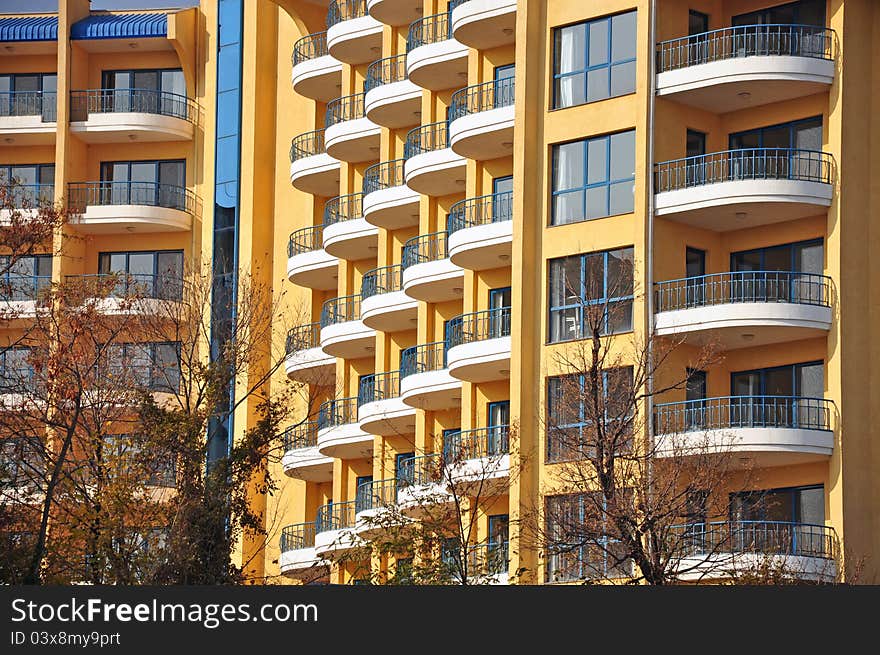 Windows facade and balconies on adiacent buildings. Windows facade and balconies on adiacent buildings