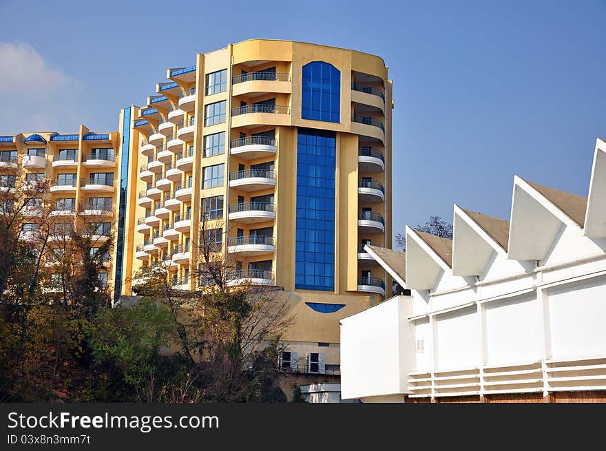 Windows facade and balconies on adiacent buildings. Windows facade and balconies on adiacent buildings