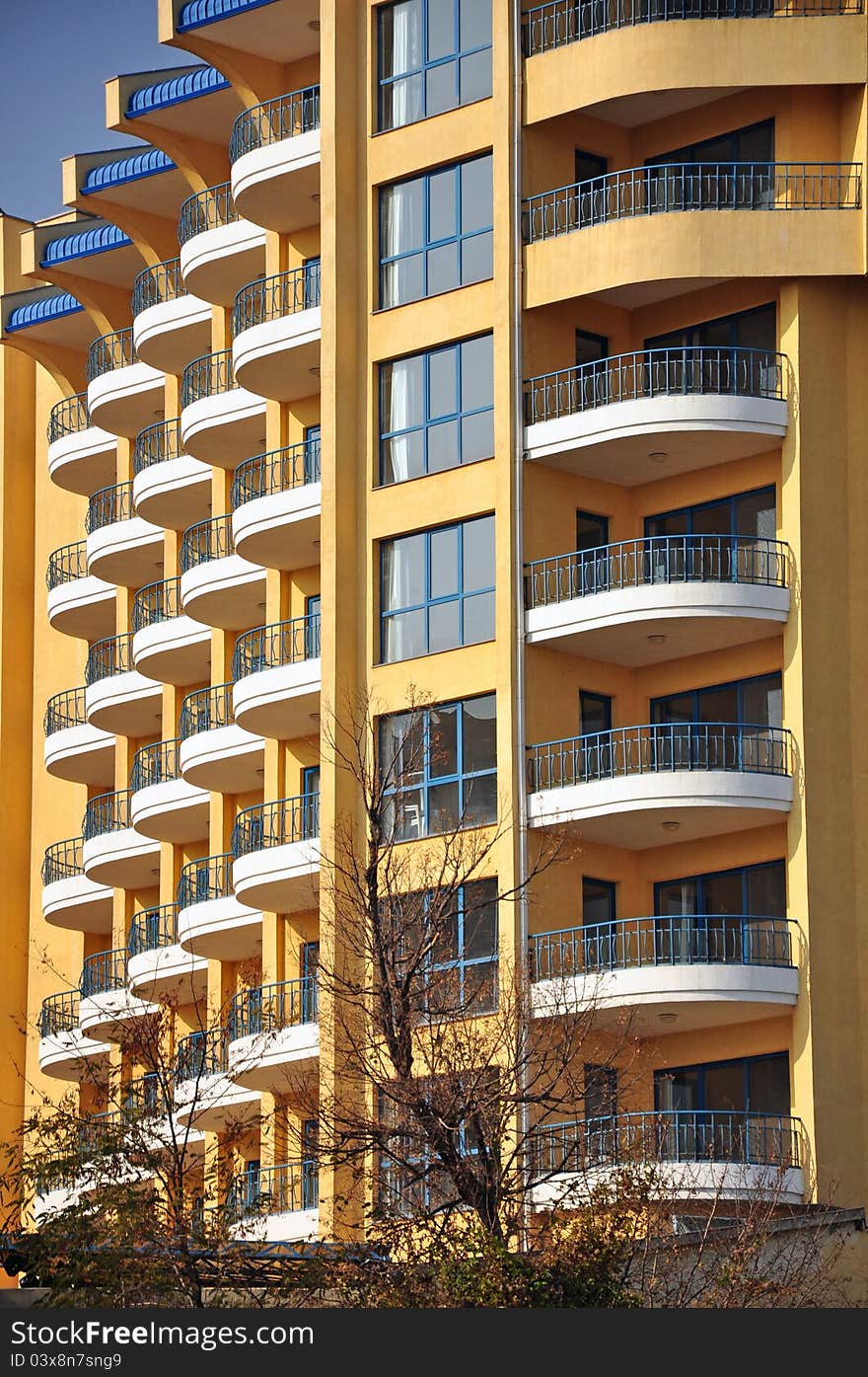 Windows facade and balconies on adiacent buildings. Windows facade and balconies on adiacent buildings