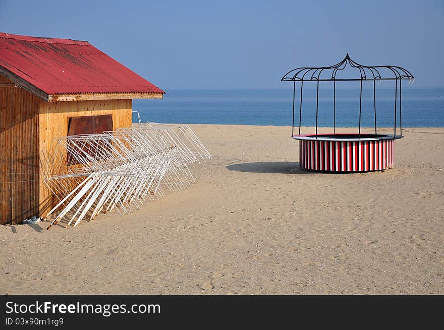 Fog on the beach in autumn time