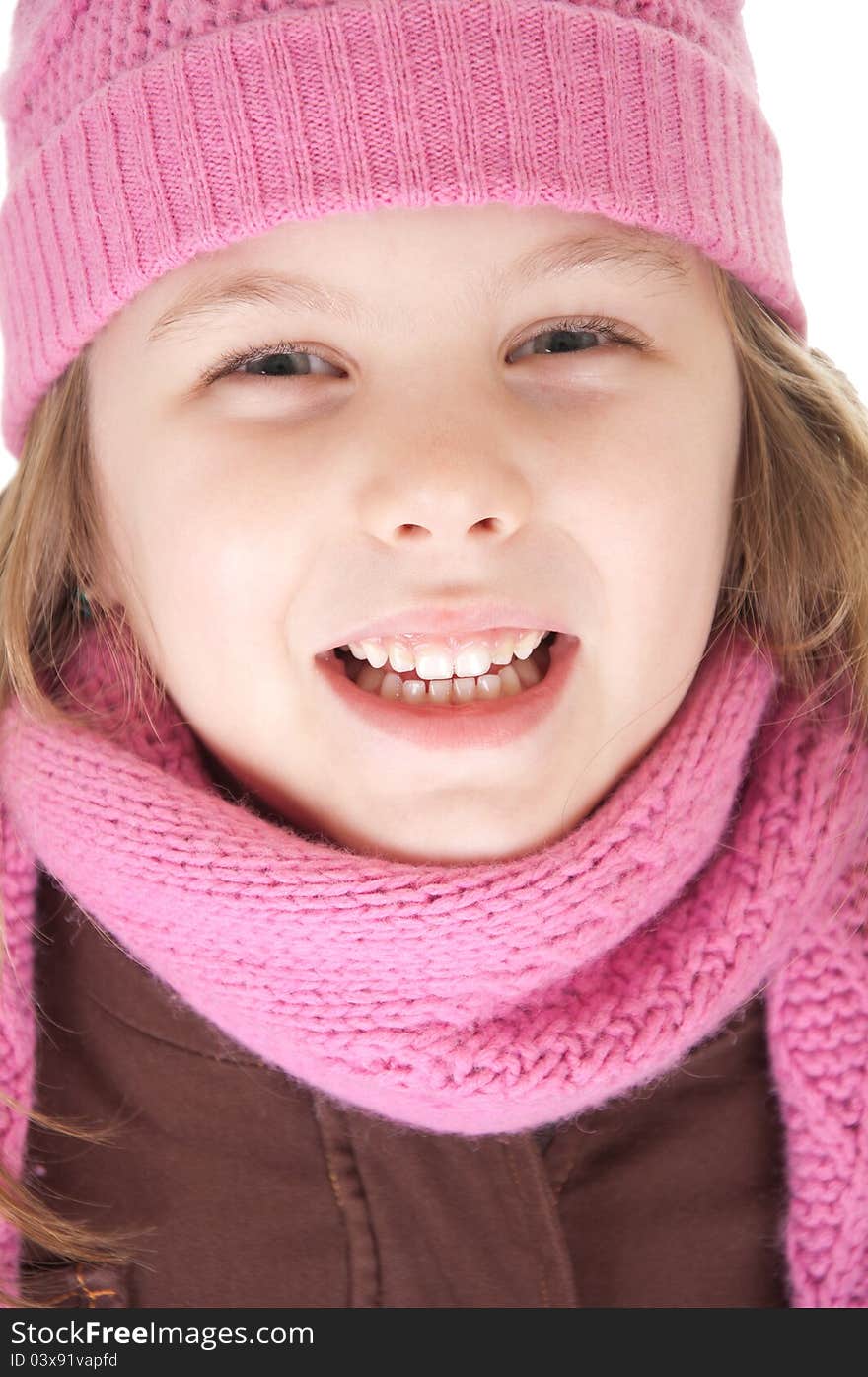 Beautiful little girl isolated on white with cap. Beautiful little girl isolated on white with cap