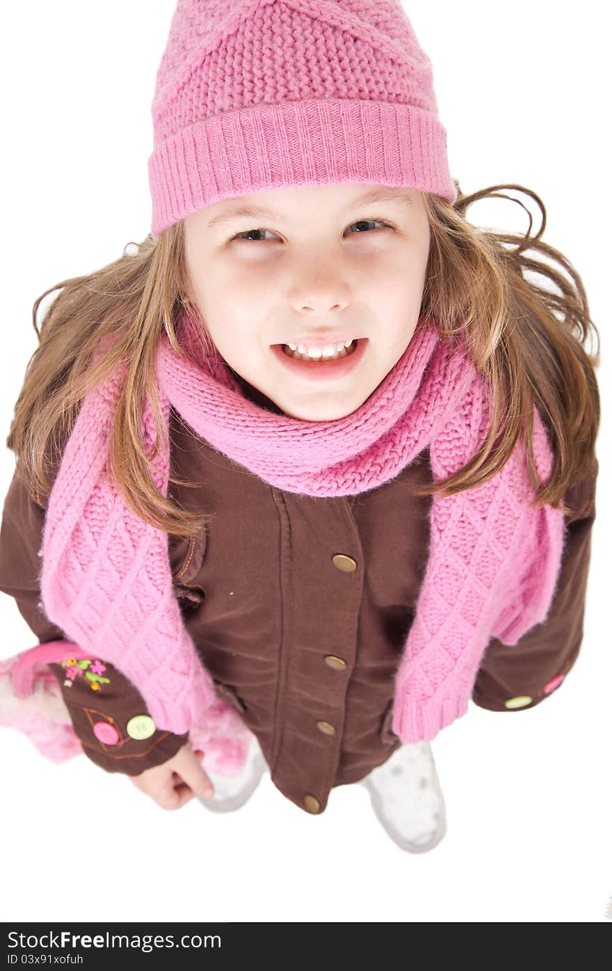 Beautiful little girl isolated on white with cap. Beautiful little girl isolated on white with cap